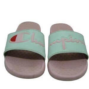 Womens Champion Pink Super Split Script Slide Sandals Size US 9 Flats